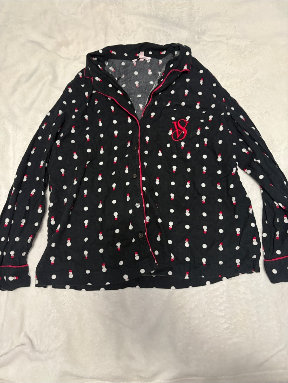 Victoria's Secret Black Snowman & Red Trim Pajama Top